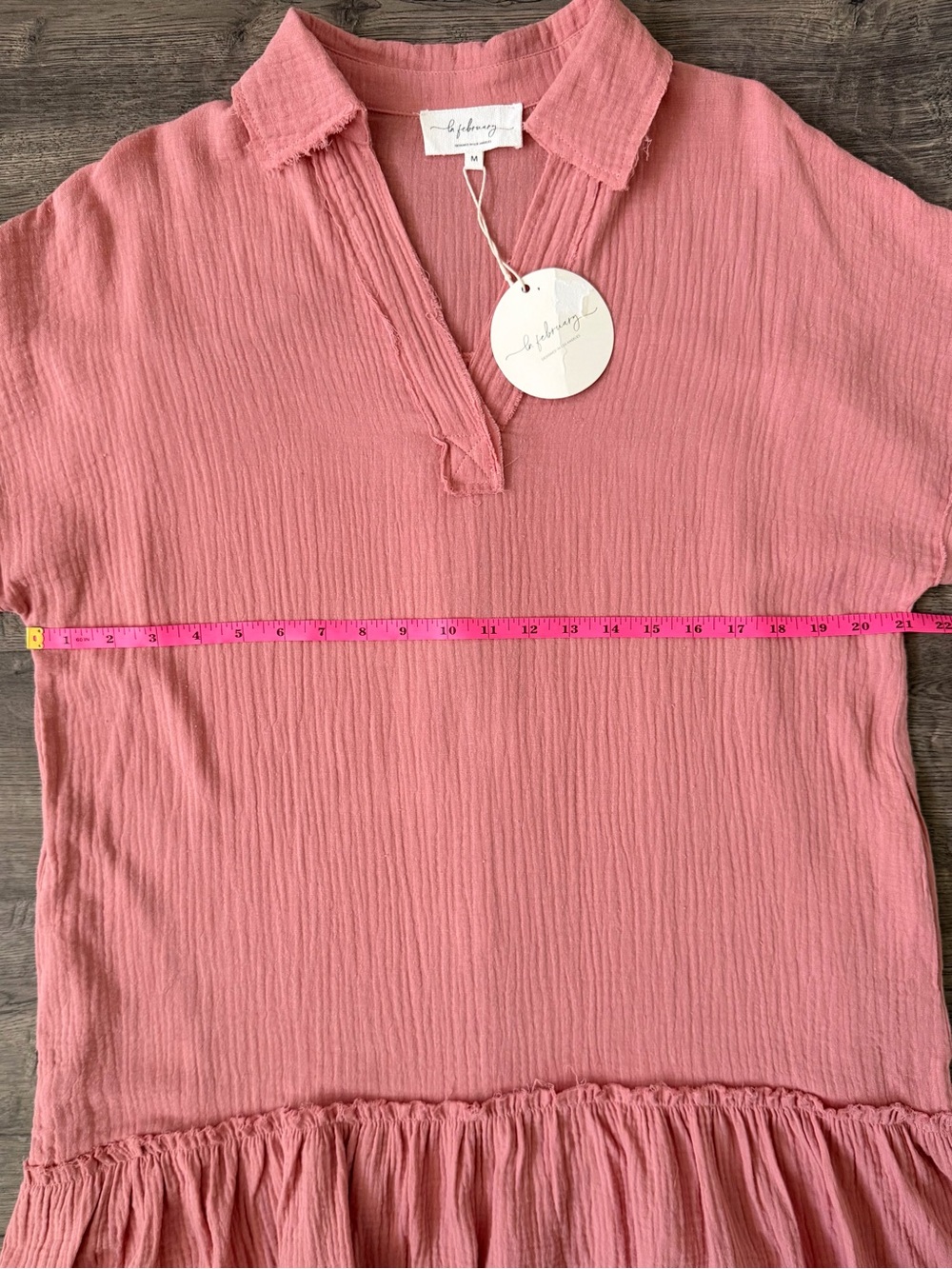 In February Womens Cotton Mini Dress Size M Dusty Salmon Summer Boho Vacation - Picture 7 of 9